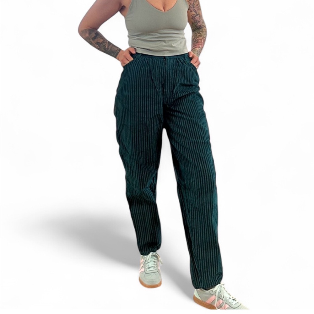 Gitano Women’s Vintage Teal Striped 100% Cotton High Waisted Pants - Size Small